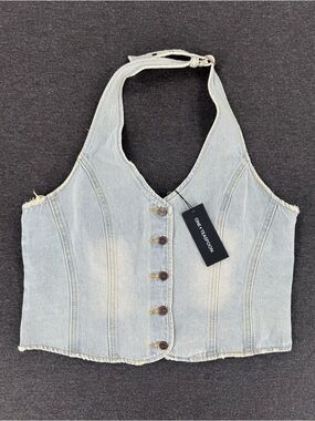 One Teaspoon Denim Halter Top In Old West Women's Size XL NWT